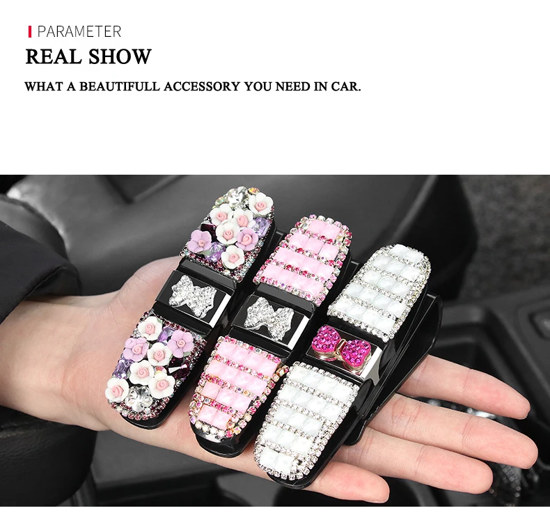 E-FOUR держатели для очков для автомобиля солнцезащитный козырек Bling Diamond солнцезащитные очки крепление для очков с билетной картой зажим для автомобилей транспортных средств