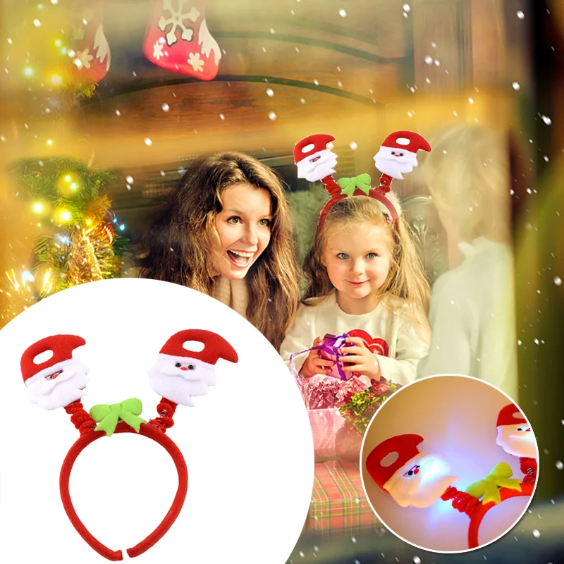 Christmas Headband LED Ornaments Decor Glow Red Fabric Lighting Xmas Hat Decoration Costume Gift Festival Party Santa Lovely