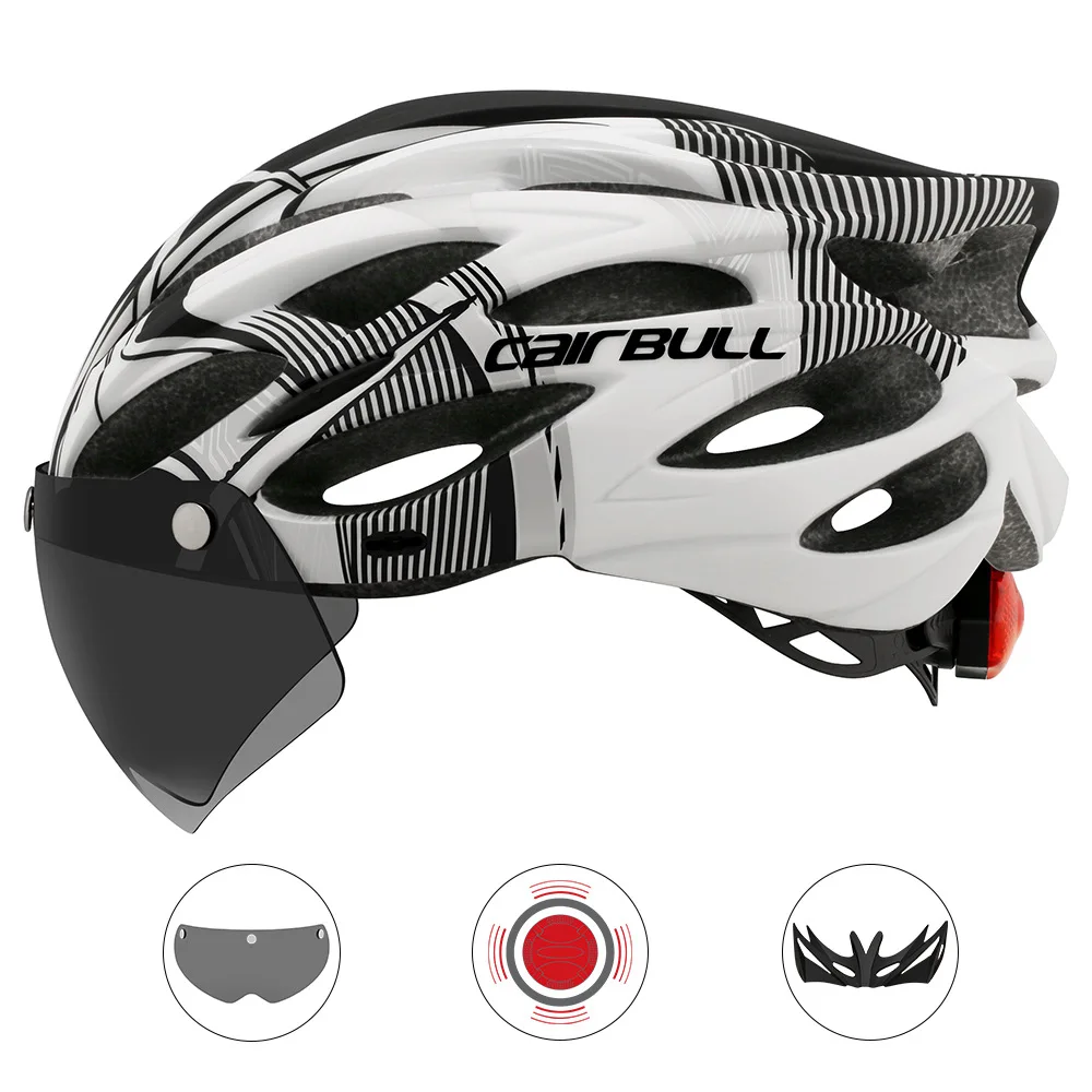 Ultralight Cycling Helmet With Removable Visor Goggle Bike Taillight Intergrally 