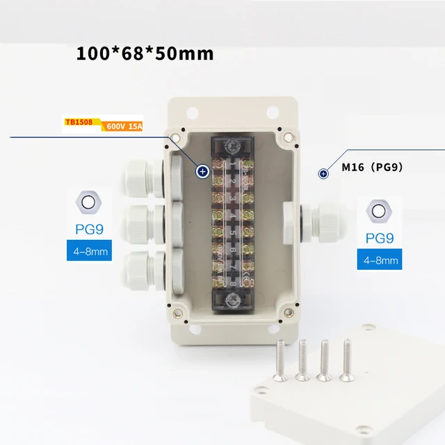 35A 600V 3 Pins Terminal Blocks with Gland Connectors Sealed  Enclosure Case Project Junction Box 100x68x50mm 1in 3out