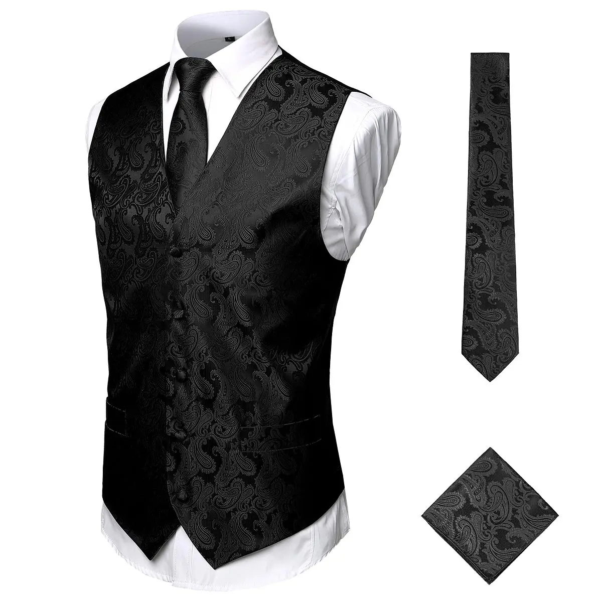 Classic Paisley Men Vest Set(Vest+Necktie+Pocket) 3pcs Vest Men Jacquard Wedding Party Mens Suit Vests Casual Waistcoat Men USA