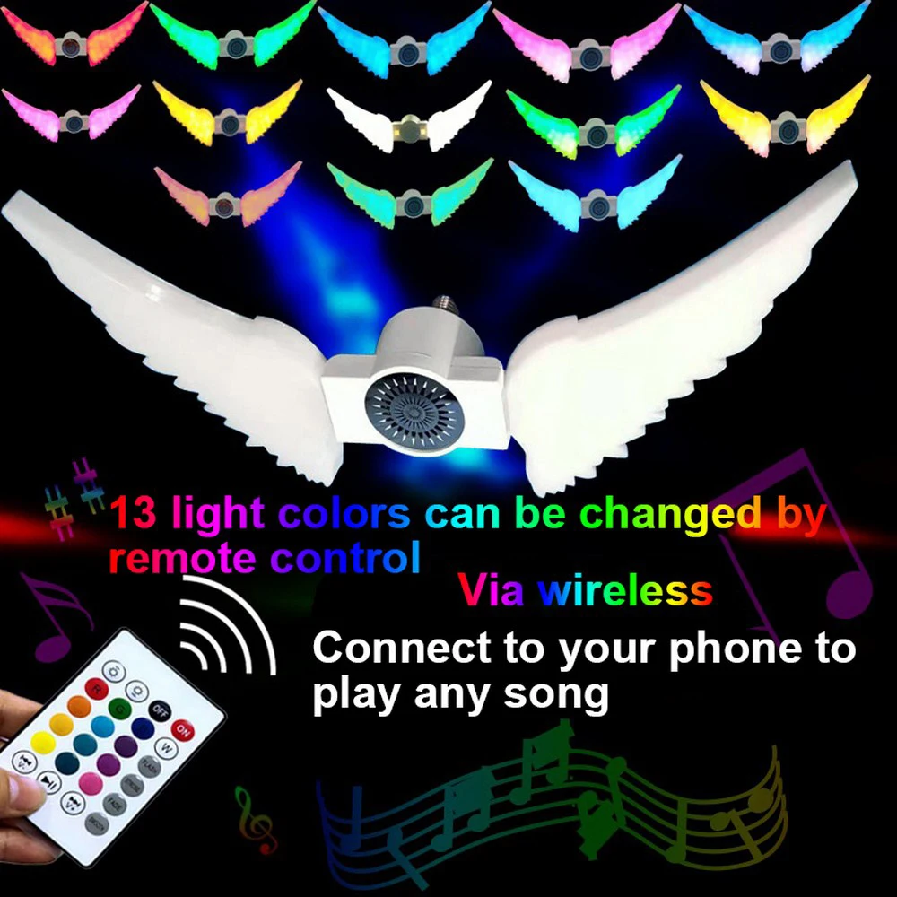 

Wireless Remote Control Bulb 50W Colorful 13 Color LED Bluetooth Speaker Music Bulb Home Decoration Angel Wings Bulb 5800lm