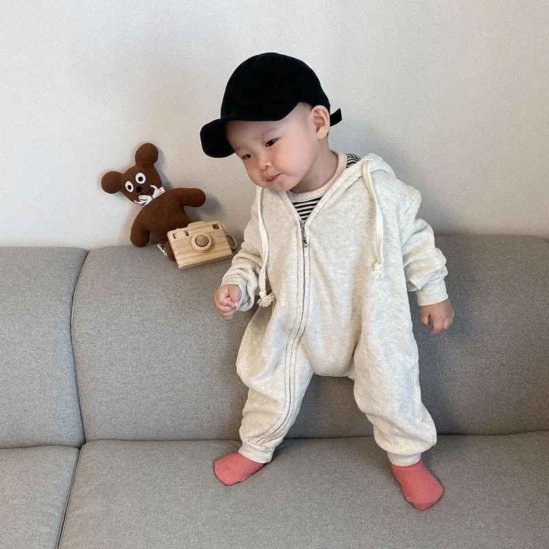 Zíper com Capuz Primavera Outono Roupas Recém-nascidos Meninos Casual Manga Longa Algodão Macacão 2022 Bonito Novo Infantil Meninas 7 High Quality Mamãe e Bebê