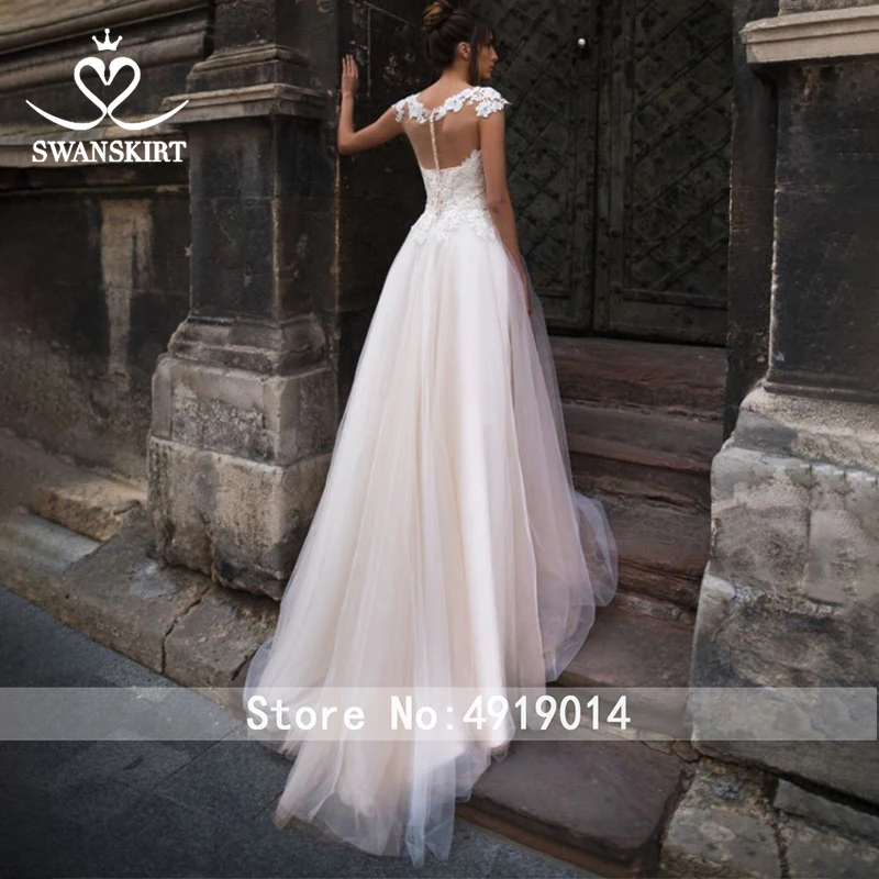 Beaded Appliques Wedding Dress Swanskirt Romantic Flowers A-Line Vestido De Noiva Court Train Princess Bridal Gown NY06