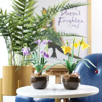 

High Quality Orchid Artificial Flower Hanging Basket Plants Hanging Sillk Fake Flower Home Garden Decor Greenery Wall for Crafts