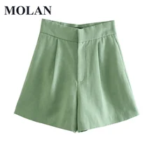 

MOLAN Shorts Women Chic Fashion Side Pockets Linen BermudaVintage High Waist Zipper Fly Female Good Quality Short Pants Mujer