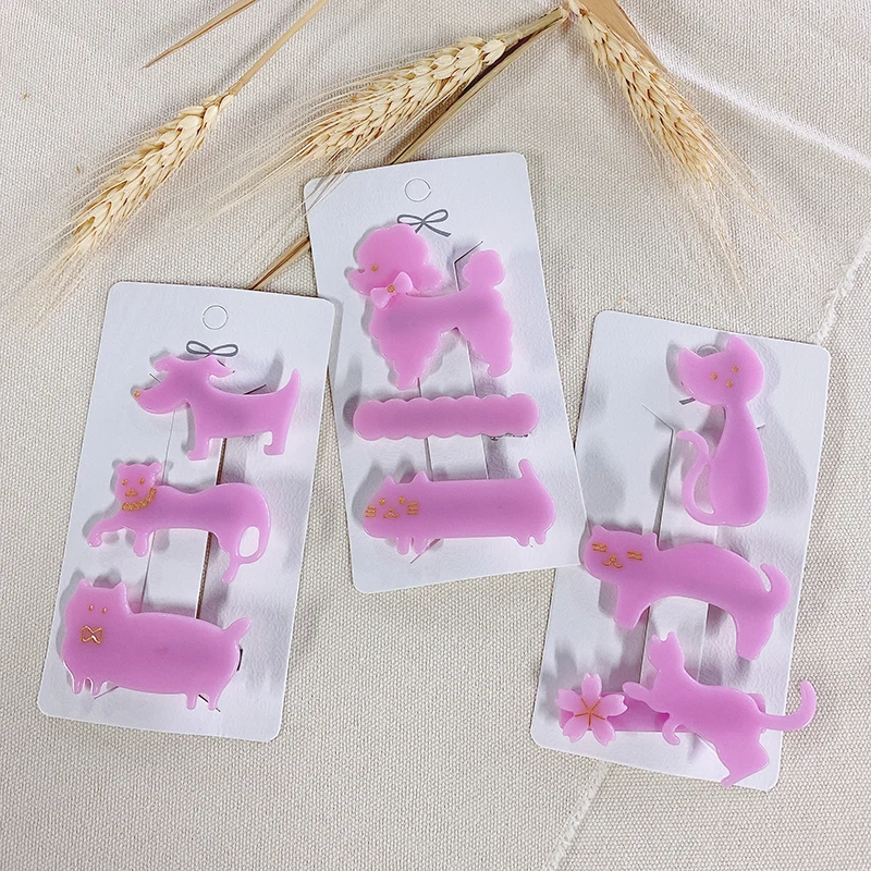 

Children's Acrylic hairpin side clips pink color multiple styles solid color alligator clips barrettes for girl