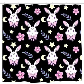 

Sakura Bunny Shower Curtain, Details Artistic Picture, Cloth Fabric Bathroom Decor Set with Hooks 6072 inch