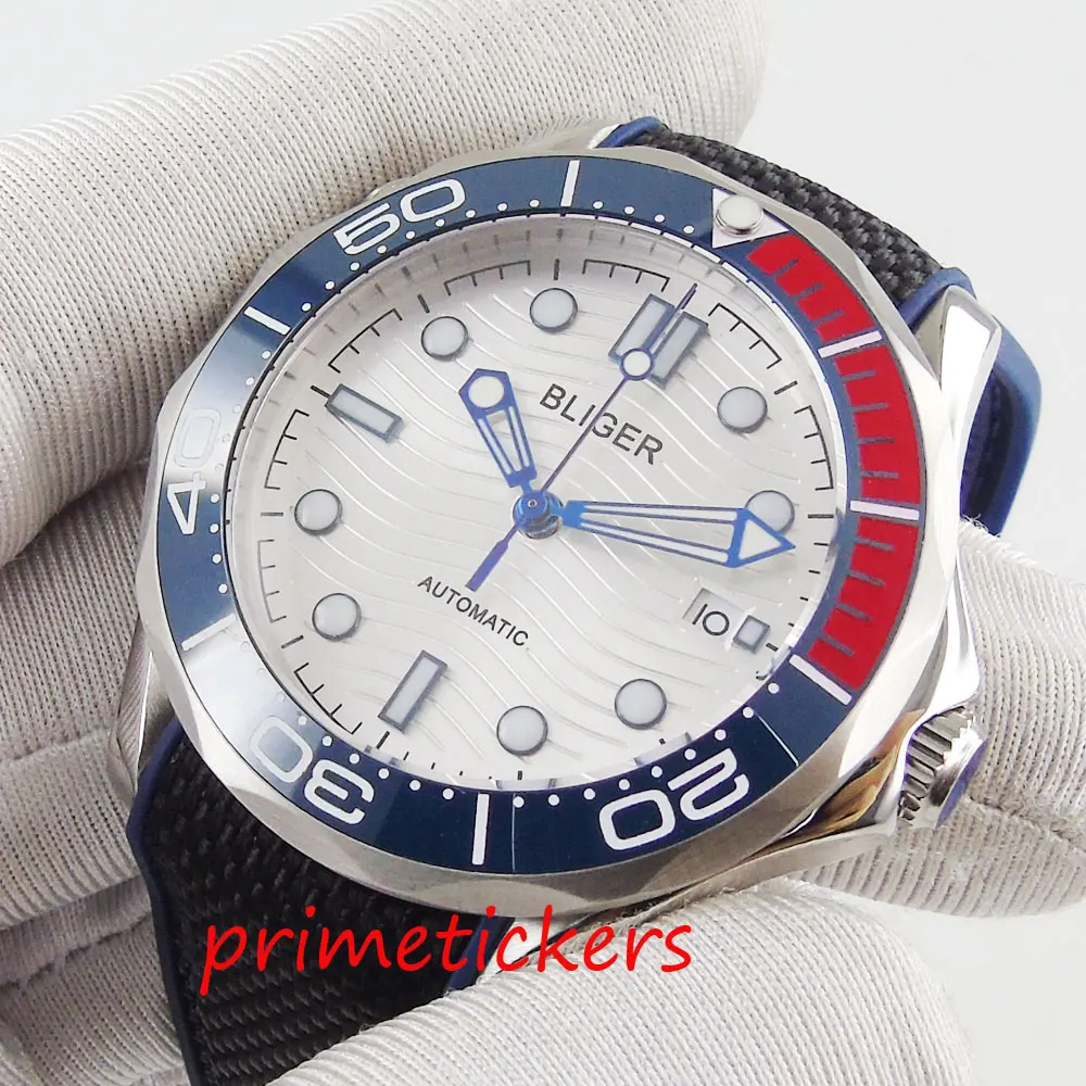  41mm white dial rubber strap blue&red ceramic bezel date luminous hands automatic movement men's wa