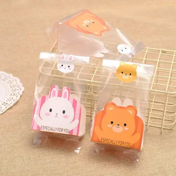 

50 Pcs Cute Rabbit And Bear DIY Baking Biscuit Bag Dessert Cake Bag Bread Cookie Package Bakery Gift Packing Decorative