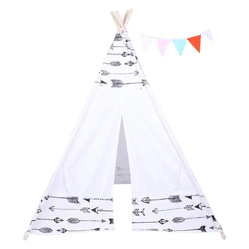 

Indian Tent Children Teepee Tent Baby Indoor Dollhouse with Small Coloured Flags roller shade and pocket Arrow Pattern