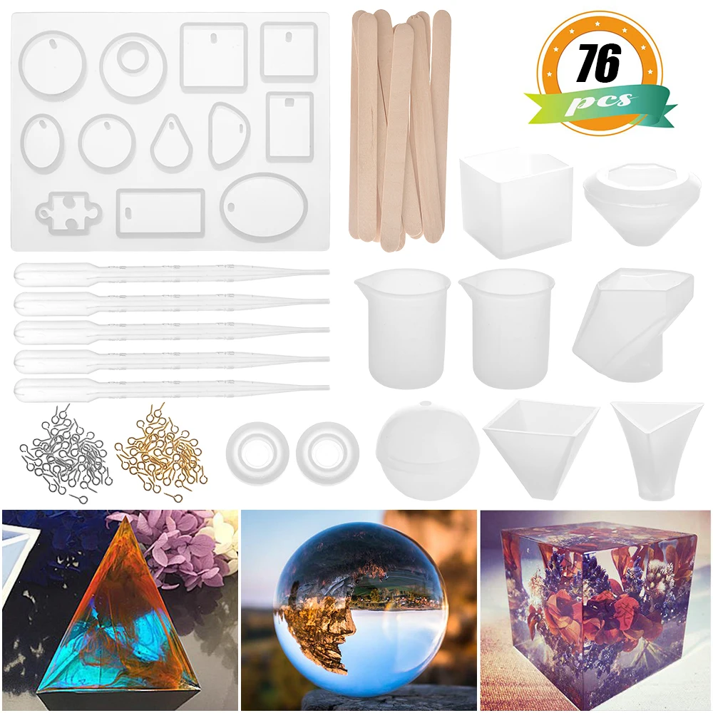 76pcs DIY Resin Molds Set Casting Silicone Mold For Handmade Jewelry Craft Tools Kit | Дом и сад