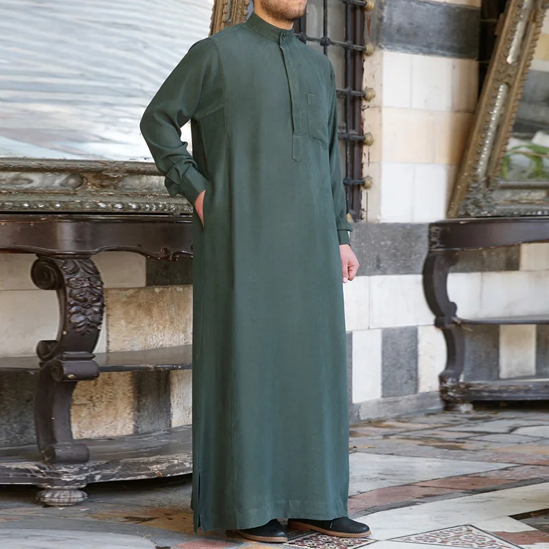 

Muslim Middle East long-sleeved Pure-color Men's Garment Arabs robes daily wear