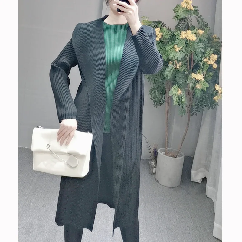 Осень MIYAKE fold утолщенные лацканы с длинным рукавом выше колена средней длины пальто для женщин