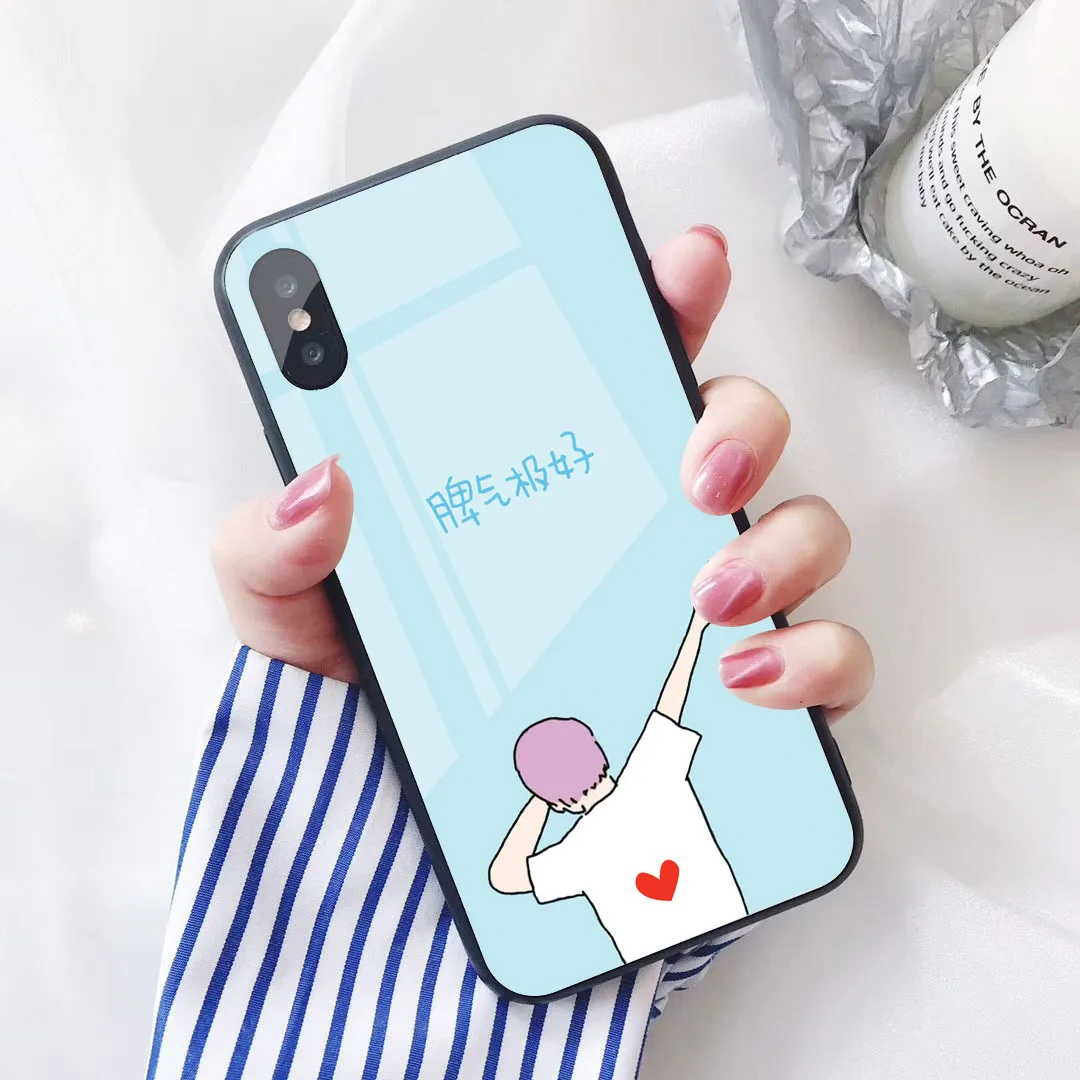 Для iPhone 11 Pro Max i8 i8 Plus i7 i7 Plus i6 i6s Plus Ins Модный милый чехол из закаленного стекла для мальчиков и девочек для iPhone 11 - Цвет: H
