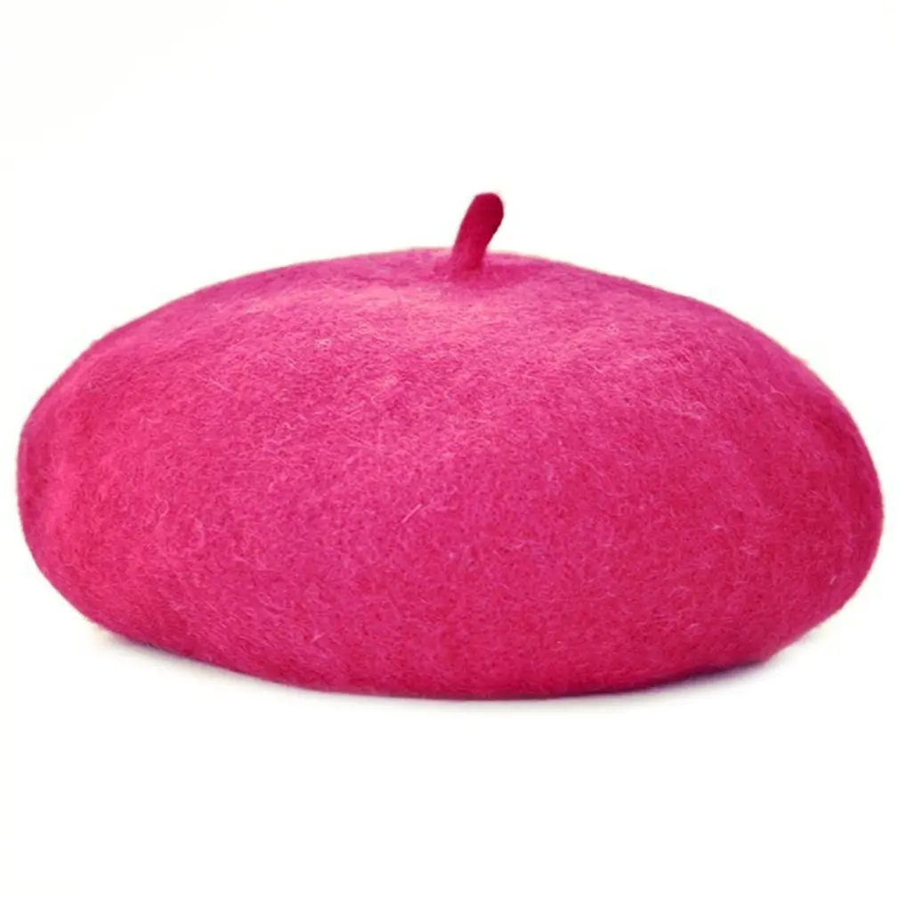 rose red Осенне-зимняя повседневная классическая детская шапка, однотонные винтажные Восьмиугольные береты, круглая мягкая удобная шерстяная шапка для девочек - Цвет: rose red