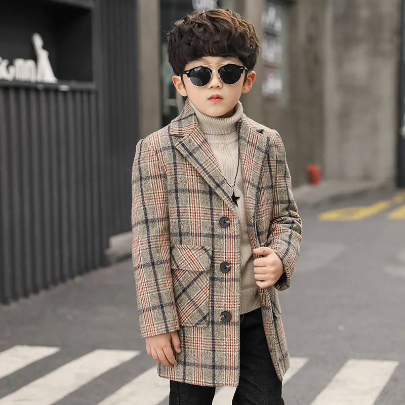 Boy Plus Cotton Thick Fashion Handsome Tartan Coat