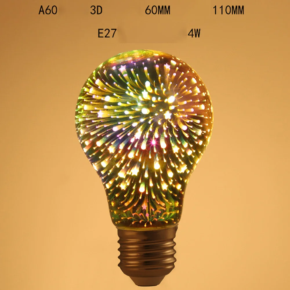 3D LED 불꽃 놀이 전구 램프 조명, 빈티지 장식, 크리스마스, 별, 밤, 휴일, 참신한 110v 에디슨, 다채로운 E27, 220v