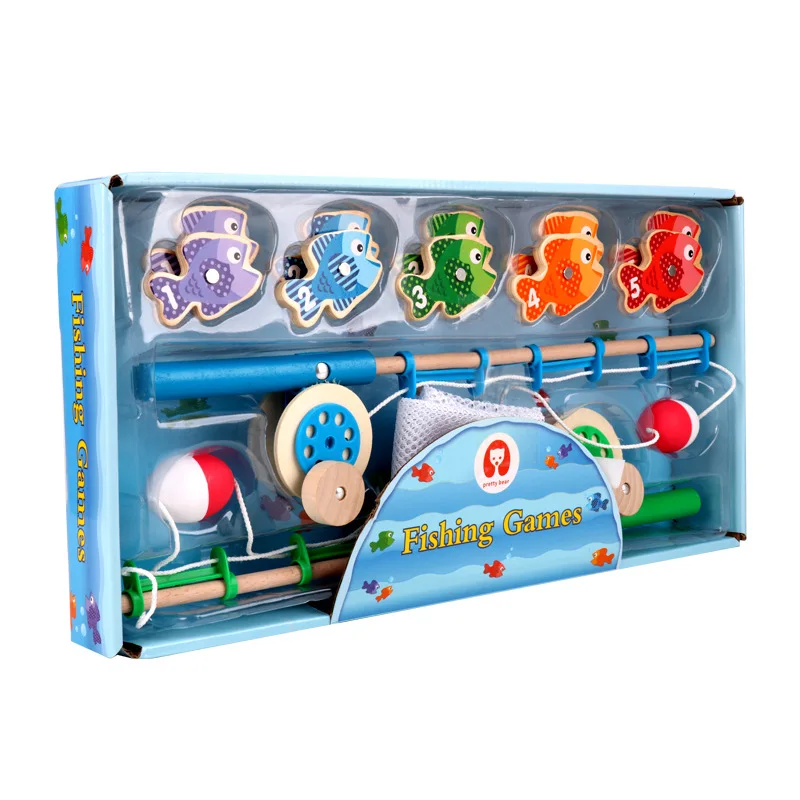 Wooden children's simulation magnetic fishing fun puzzle training key hand-eye coordination parent-child interactive toys gift