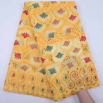 

New Arrival African Swiss Voile Lace In Switzerland Yellow Nigerian Swiss Cotton Lace Fabric With Stones For Daily Dress F1764