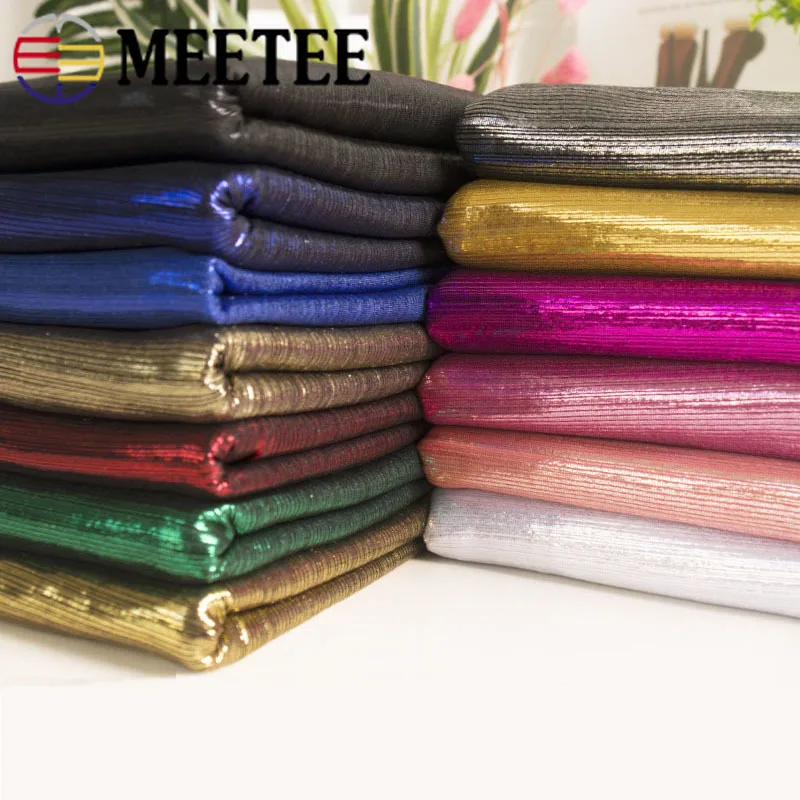 1pc Meetee 100*160cm Polyester Golden Flashing Strip Knitted Gilded Fabric DIY Sewing Dress Pants Light Stage Costume ClothFA307