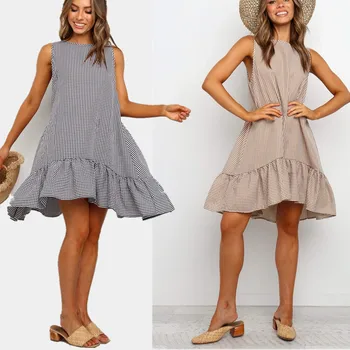 

New Summer Boho Print Lattice Women A-line Dress 2020 Sexy Sleeveless Ruffle Beach Dresses Casual Loose Waist Chiffon Vestidos