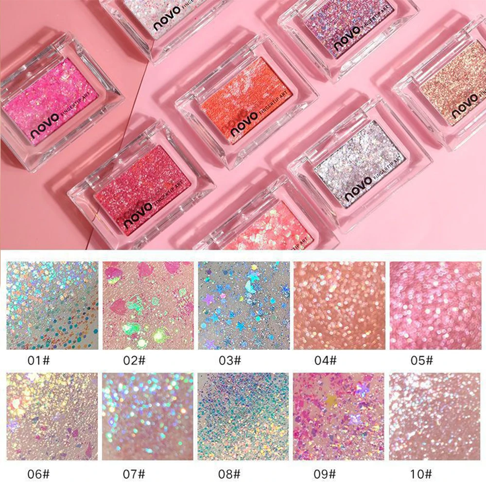 NOVO 10 Colors Shimmer Sequins Makeup Eyeshadow Lasting Galaxy Waterproof Portable Palette Bright Make up Eye shadow Cosmetics |