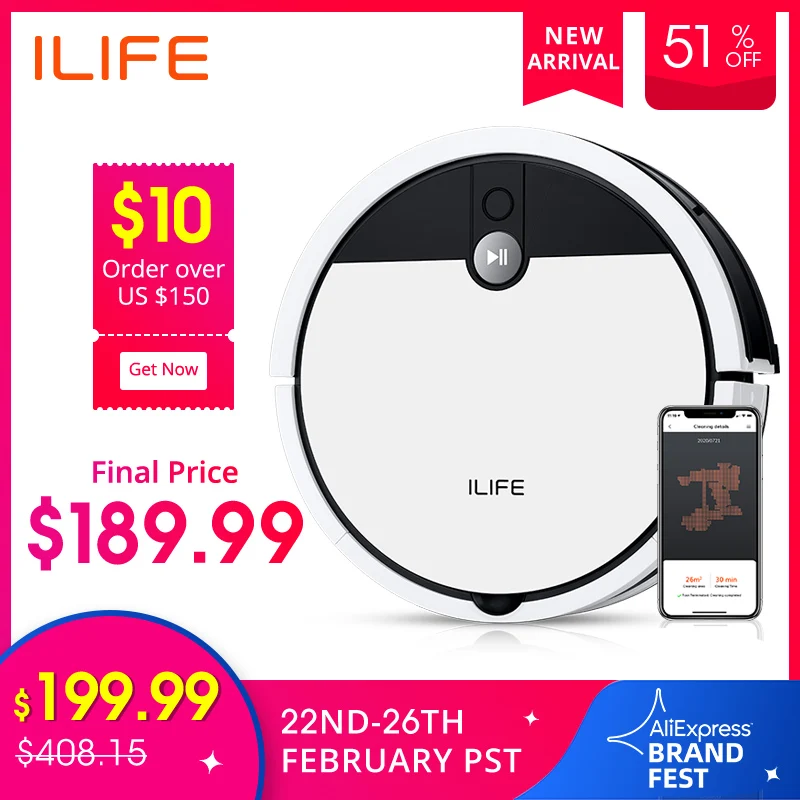 ILIFE Robot aspirador inteligente V9e, 700ML, caja de polvo, WIFI, control por aplicación, succión potente, 110 minutos de tiempo de ejecución|Aspiradoras| - AliExpress