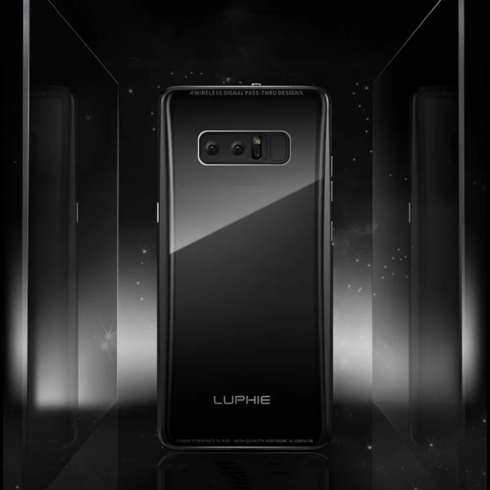 Luphie Metal Frame Phone Case 9H Tempered Glass Back Cover Ultra-slim Phone Protective Cover For Samsung Galaxy Note8 S8 S8 Plus