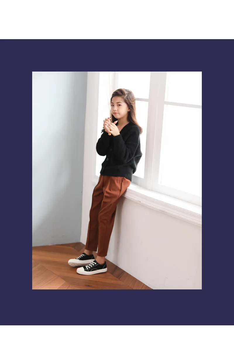 Teenage Girls Pants Woolen Trousers Children Pants Autumn Winter School Kids Clothing Casual Pocket Pant For Teen Girl Khaki