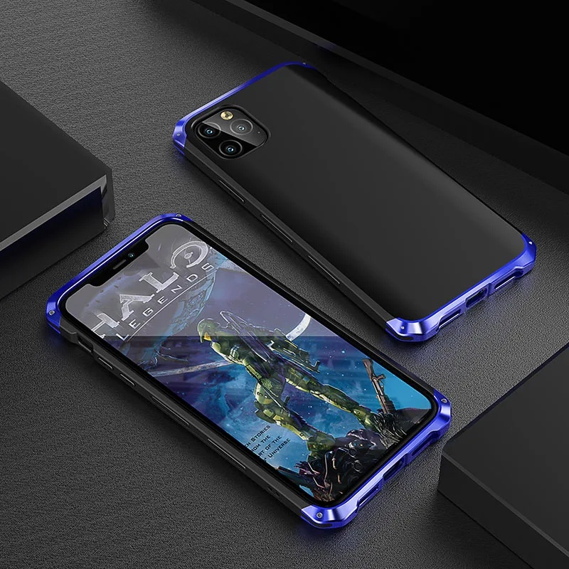 Противоударный чехол с металлической рамкой для iPhone 11 Pro Max Funda, гибридный жесткий чехол-накладка из поликарбоната для iPhone XR XS MAX, прочный Чехол - Цвет: Blue