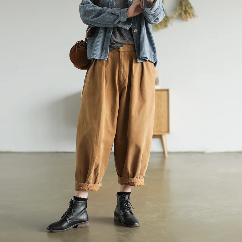 

Autumn Pants Women Large size Loose Fashion Trousers 2019 New Ladies Elastic Waist Button pocket Brierf Casual Pants