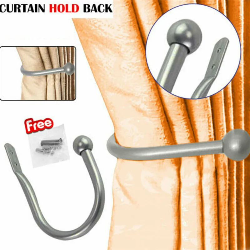 2PCS Curtain Hold Back Metal Tie Back Tassel Arms Hooks Loop Holder U Shaped 