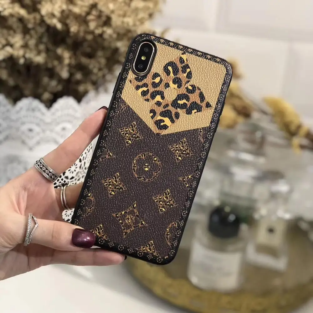 HOKEJ luxury classic big brand leather phone case for iPhone 11 11por 11por max 8Plus xs xsmax fashion phone bag - Цвет: Розовый