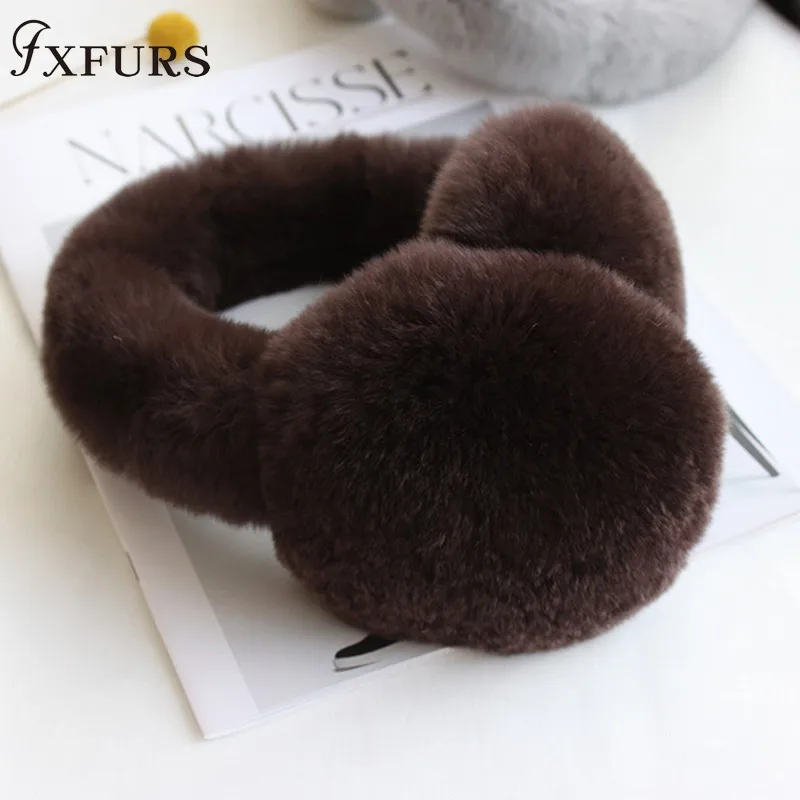 FXFURS, новинка, высокое качество, унисекс, настоящий мех кролика, наушники, женские, натуральный мех, теплые, зимние, детские, теплые, наушники - Цвет: brown