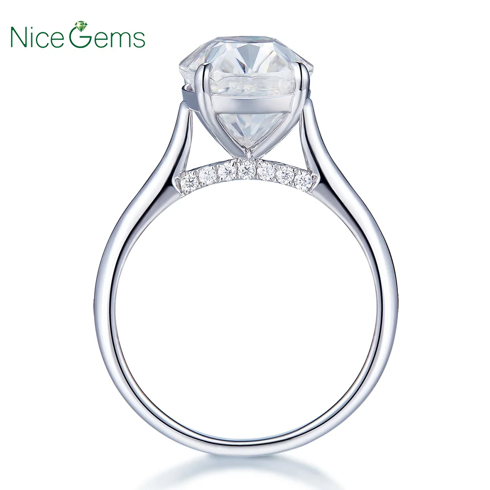 NiceGems 14K белое золото 5 CT форма подушки измельченный лед муассанит обручальное кольцо 4 зубец D Цвет для свадьбы юбилей