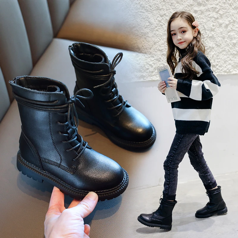 AAdct ботинки для девочек; коллекция года; Сезон Зима; Новинка; детские ботинки черного цвета для девочек; брендовая Высококачественная модная обувь для маленьких детей; теплая хлопковая обувь