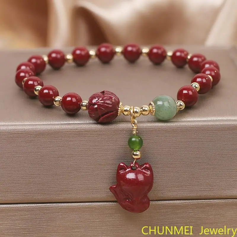

National Style Pendant Cinnabar Bracelet Female Purple Gold Sand Bracelet Femmes for Girlfriend Gift Bracelet Jade Jewerly