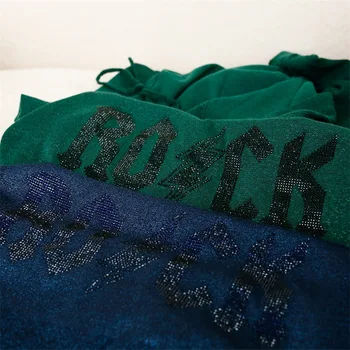 

Women Pullove Sweater 2020 Shiny Gold Thread Letter Beaded Thin Hooded Female Sweater