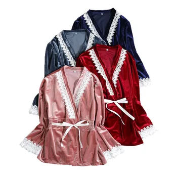 

Autumn Winter Warm 3 Pieces Pajamas Set Women Sexy Pajamas Sleepwear For Women Sleeveless Strap Nightwear Long Pant Robe