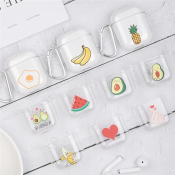 

Cartoon Fruit Clear Hard PC Case For Apple Airpods Wireless Headphone Transparent Protective Cover For Air Pods 1 2 Earphone Box