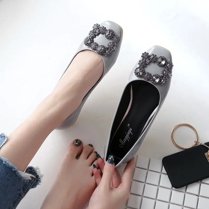 

136-8 New Style Ozhouzhan WOMEN'S Shoes Square Head Square Buckle with Diamond Shoes Princess Shoes 2019 New Products Spring