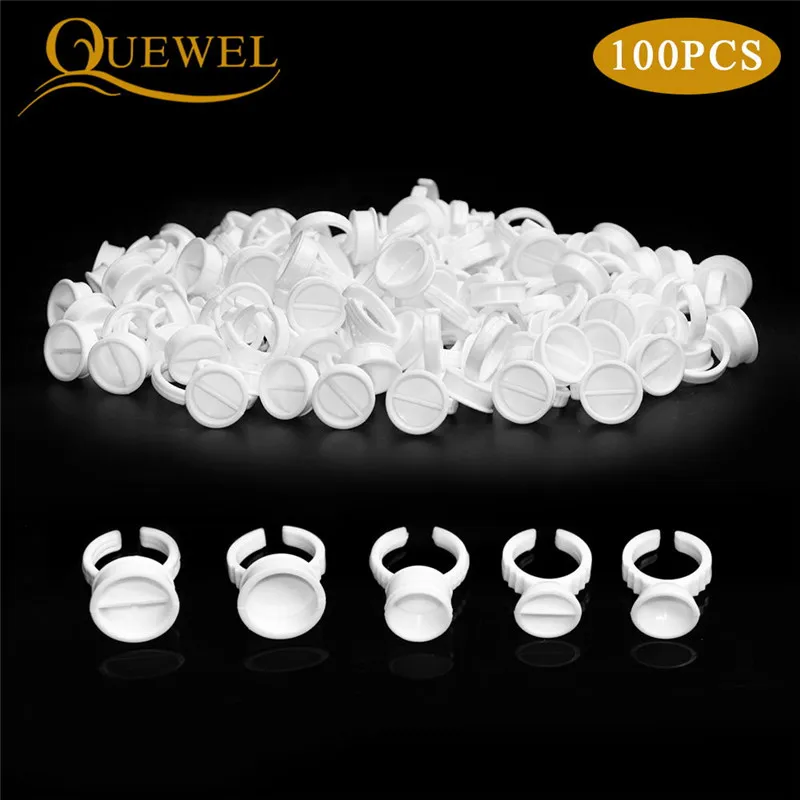 Quewel 100Pcs Disposable Eyelashes Glue Rings Tattoo Pigment Adhesive Palette Holder Container Eyelash Extension Tool Wholesale wholesale 100pcs disposable eyelash glue fan cup rings holder container tattoo pigment eyelash extension tools lash supplies