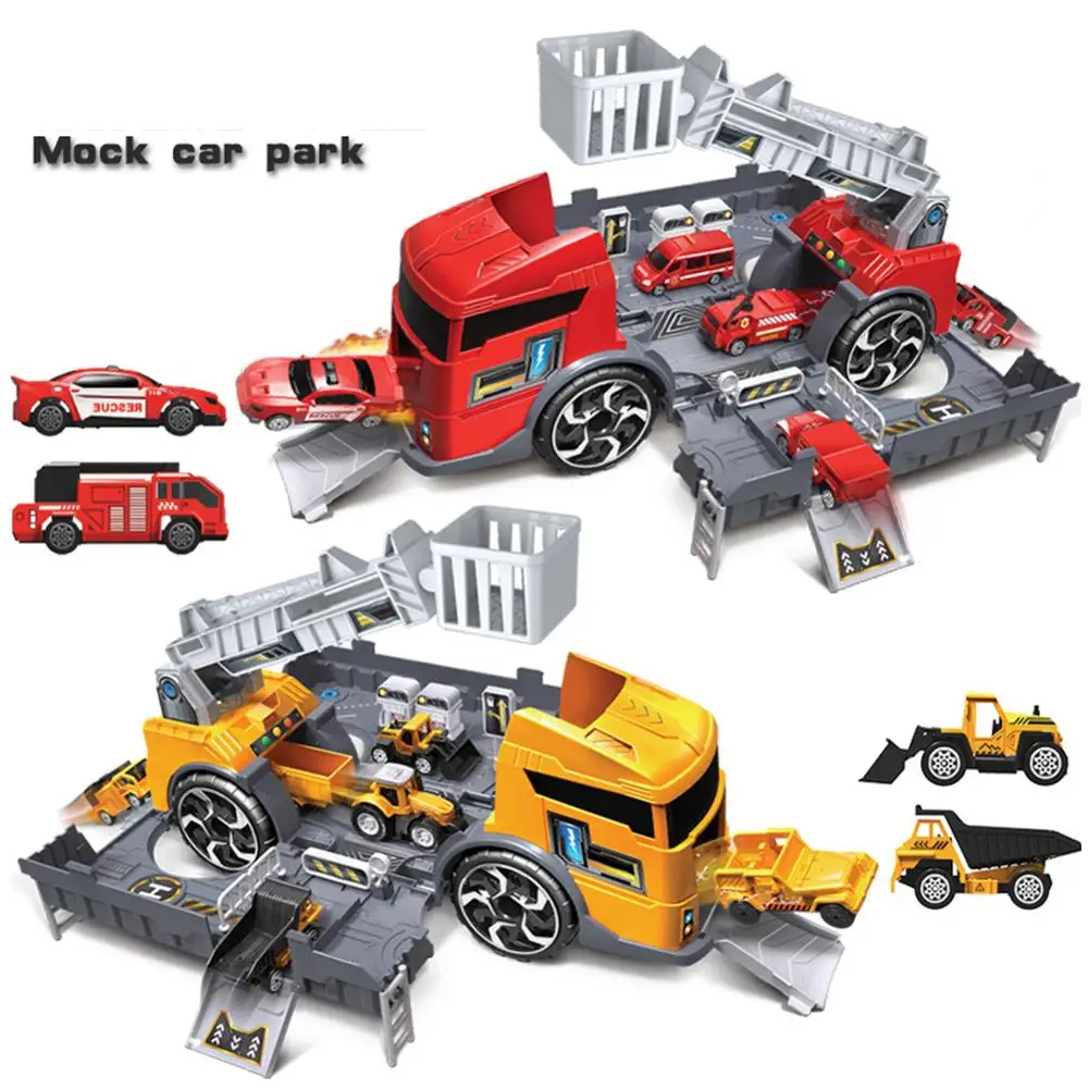 Kopen Pokich Kinderen Simulatie Fire Techniek Voertuig Parkeerplaats Educatief Pull back Auto Set voor Kinderen Auto Model Speelgoed