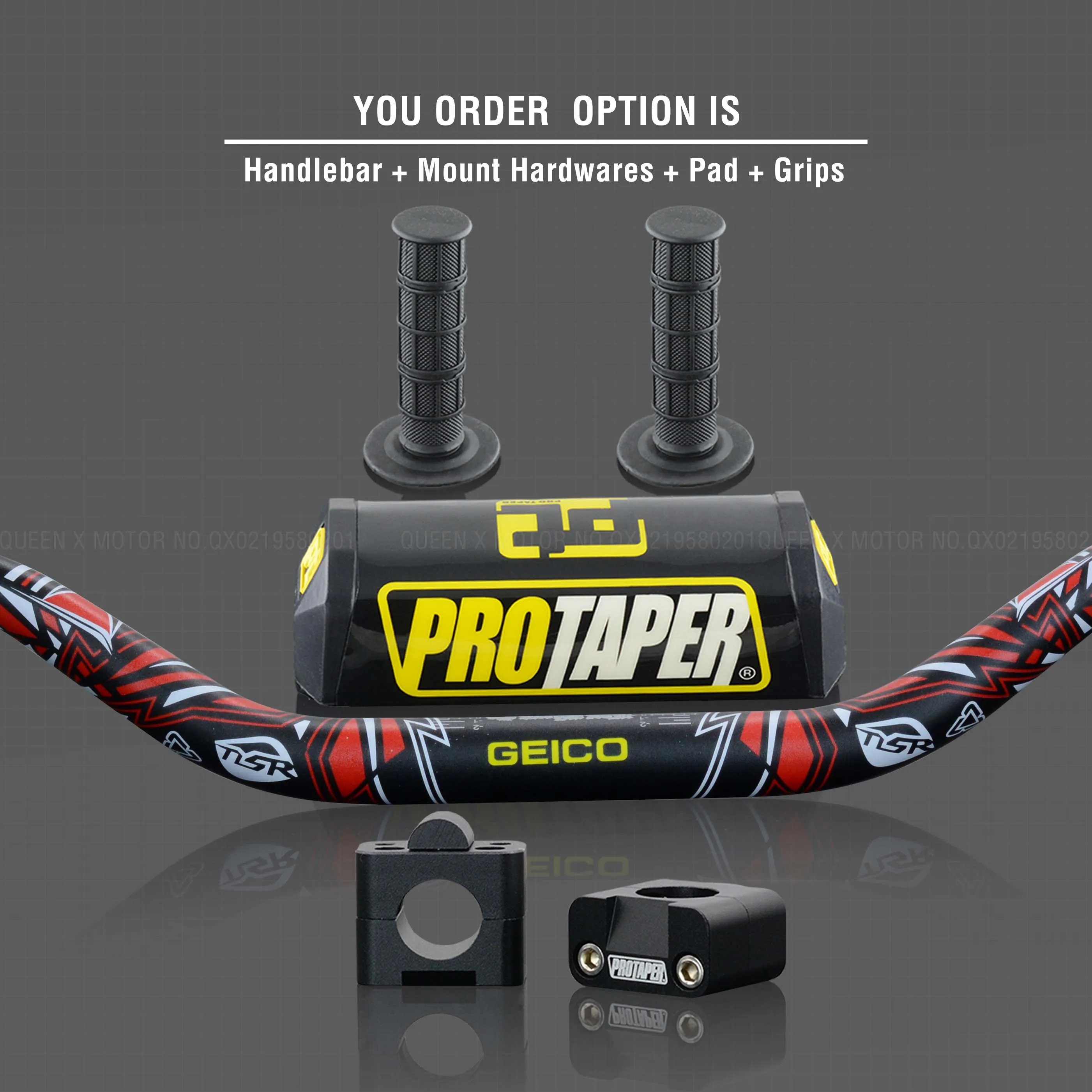 Руль для Pro Taper Pack Bar 1-1/" 6 дней Fatbar Колодки Ручки Pit Pro Racing Dirt Pit Bike мотоцикл с адаптер cnc - Цвет: Black Full Kit