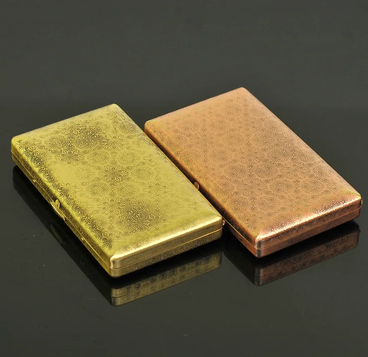 

New 1pcs copper cigarette case For Slim 100' Cigarettes 20pcs metal engraving cigarette holder Box gifts for men and women