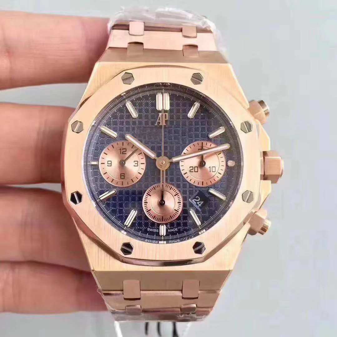 

Luxury Brand New Chronograph Men Stopwatch Sapphire Crystal Rose Gold Blue Stainless Steel Date Watch AAA+