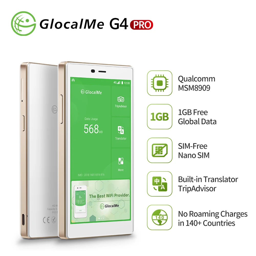 2020 GlocalMe G4 Pro Mobile Wifi Hotspot with 1GB