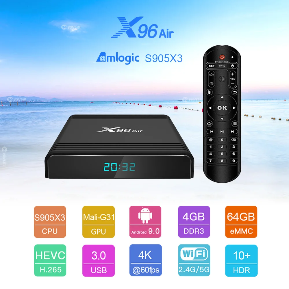 X96 Air Android tv Box Android 9,0 Amlogic S905X3 Smart tv Box 4K Android Box 4GB 64GB X96Air quad core 2,4G& 5G Wifi BT4.1 H.265