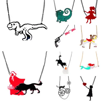 

Necklaces For Women Men Acrylic Party Fashion Punk New Cartoon Gifts Eye-Catching Night Club Hip Hop Dollar Flower Dinosaur